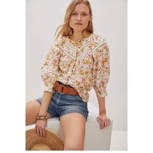 Anthropology Harmony Lace Cottagecore Peasant Top
